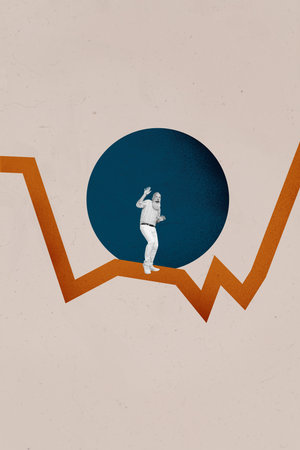 Financial Business Success Collage Showing Happy person With Upward Arrow Symbolizing Money Trading...