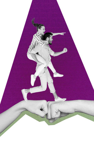 3D collage design trend artwork sketch of hand fist showing sign body language symbol cooperation...