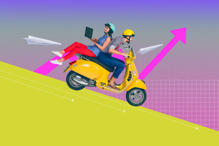 Collage of people office tools arrow chart symbolizing business growth earnings teamwork career developmentの写真素材