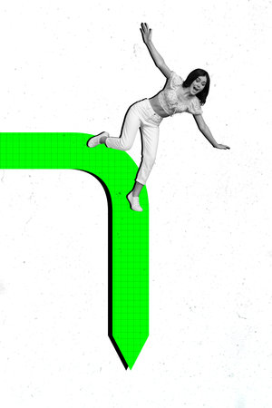 3d pop image vertical art collage of shocked inexperienced employee fall arrow pointer collapse...