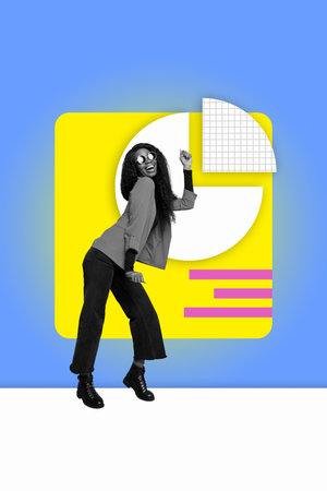 Collage Featuring Excited Business person With Business Chart Pie Graph Analyzing Data Statistics Conceptの写真素材
