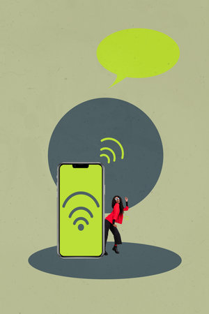 Collage Showing Smartphone laptop Wifi Icons Symbolizing Internet Connection Social Media Freelance Bloggingの写真素材