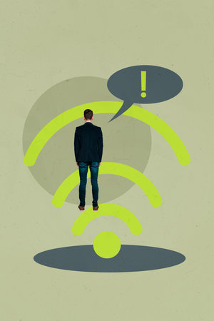 Collage Showing Smartphone laptop Wifi Icons Symbolizing Internet Connection Social Media Freelance Bloggingの写真素材