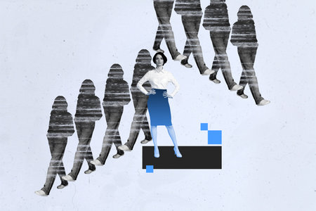 3D photo collage template artwork composite of young businesswoman stand silhouette body walk different individual identity unique societyの写真素材