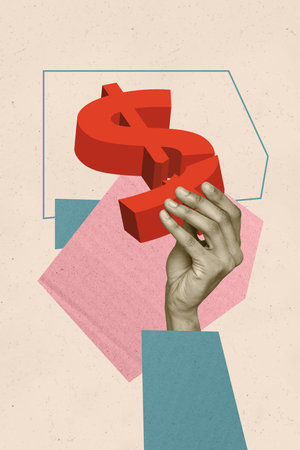 Poster image sketch vertical collage of hand hold broken piece dollar currency usd capital loss investment collapse financeの写真素材