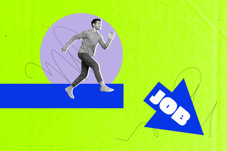 3D photo collage template trend artwork sketch of hiring recruitment candidate career hr young man...