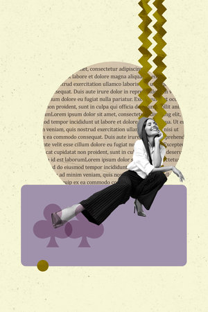 Vertical sketch 3d collage poster of happy girl dance relax party concert performance celebration music entertainment eventの写真素材