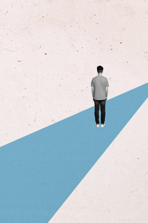 Vertical banner 3d art pop image collage of happy businesswoman businessman climb stand chart progress statistics goal progressの写真素材