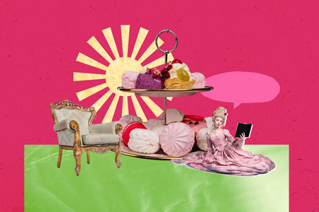Template collage design sketch of candy tasty culinary delicious hungry restaurant chef young woman...