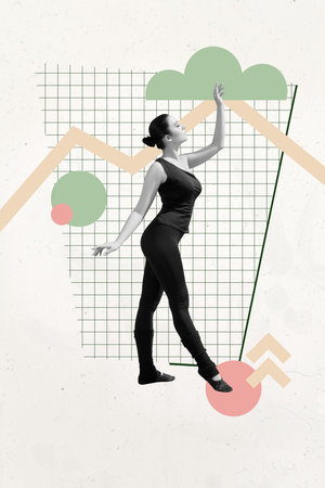 3d sketch image vertical collage of two excited girl guy receive graph development arrow cloud success achievement opportunityの写真素材