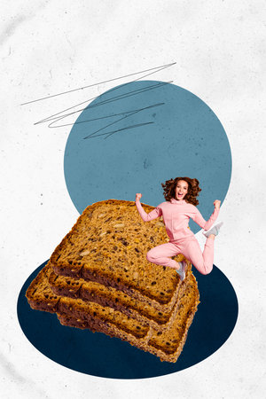 Creative collage of representing fast food delivery modern lifestyle concept pizza suahi sandwich bread shop storeの写真素材