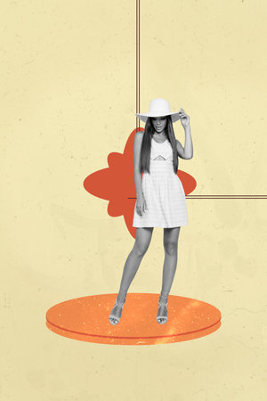 Vertical sketch 3d collage poster of happy girl dance relax party concert performance celebration music entertainment eventの写真素材