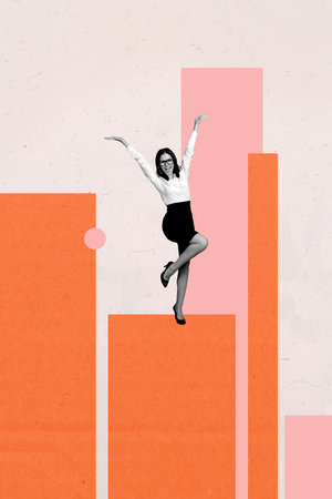 Trend artwork composite banner photo collage of human resources manager recruitment worker entrepreneur young lady success win smile happyの写真素材