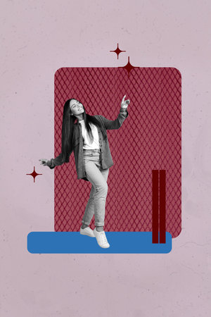 Art image sketch 3d collage poster of happy girl dance relax party concert performance celebration music entertainment eventの写真素材