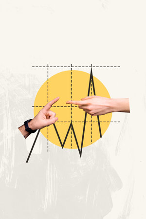 Collage of successful person near large rising arrow or stats symbolizing financial growth business progress motivationの写真素材