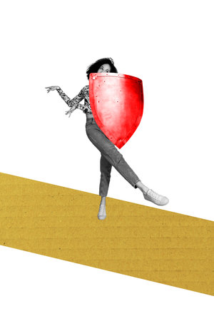 Trendy banner 3d poster image photo collage of fairy-tale character girl guy metal armor steel protection guard excalibur swordの写真素材