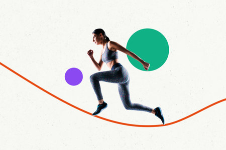 Image poster trend collage of happy fitness girl run marathon exercise trainer healthy lifestyle...