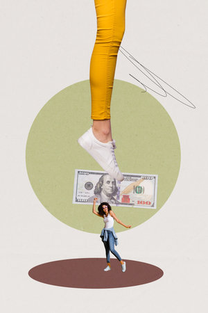 Creative collage big dollar coin with restriction signs representing cryptocurrency banking global financial crisisの写真素材