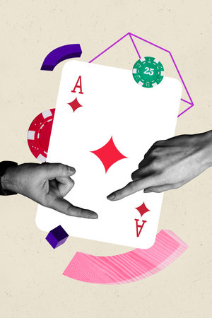 Sketch art 3d creative collage of hands show gesture non-verbal communication ace cards combination...