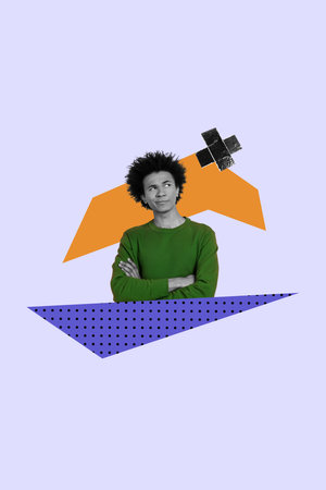 Pop image sketch 3d collage of happy girl guy activist stand cross icon refusal demonstration...