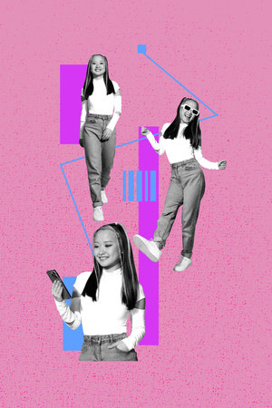 Sketch vertical art collage of happy business partners girl guy freelancer receive chart development statistics career promotionの写真素材