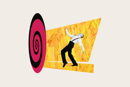 Composite image montage trend artwork 3D collage of figure hypnosis stroke circular twirl young...