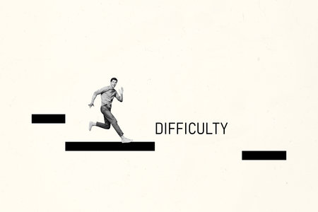 Art sketch 3d image banner collage of happy businessman run pedestal difficulty aim achievement progress career promotionの写真素材
