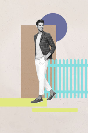 Sketch vertical photo collage of happy businessman businesswoman walk fence doodle career ladder step development progressの写真素材