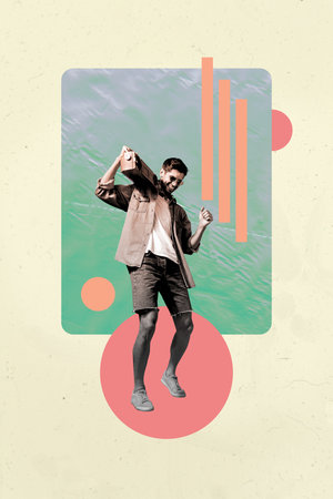 3d poster pop image photo collage of happy girl guy dance disco occasion dancehall celebration entertainment chill holidayの写真素材