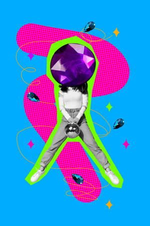 Template sketch image artwork collage of silhouette gem head lady body jump hand hold discoball entertainment clubber night rest occasionの写真素材