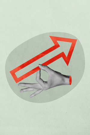Vertical art 3d creative image collage of business hand arrow development path direction success statistics growth road signの写真素材