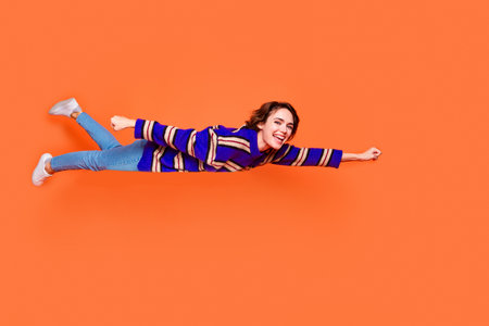 Photo of flying into discount prices funny superwoman strong person wearing winter season clothing...