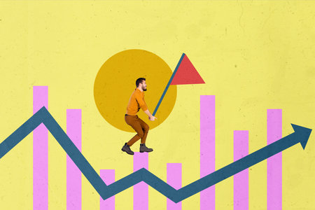 Template sketch collage of target stats analyzing goal business ambition strategy progress...