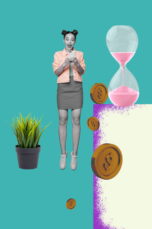 Business collage representing business income and online profit dollar coin rich person successful startupの写真素材