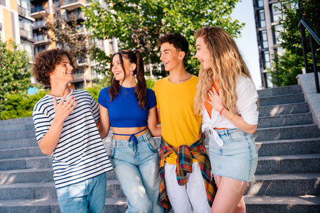 Group of cheerful young friends enjoying their time outdoors on a sunny day