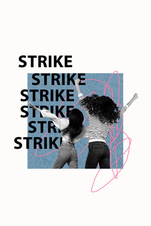 Banner sketch art trend collage of two anonym girls activist feminism rebellion strike propaganda rights revolution conceptの写真素材