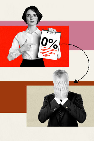 Sketch pop image sketch vertical collage of puzzled girl hold clipboard zero statistics arrow...