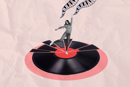 Creative full art collage of happy girl guy dance nightclub vintage celebration holiday piece disco...