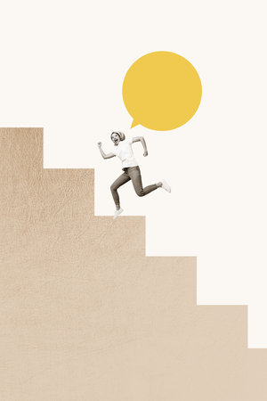 Trend artwork sketch design montage 3D collage of young lady happy smile run ladder up career...