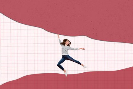 Creative full art collage of happy stand development career geometric figure progress goal chance