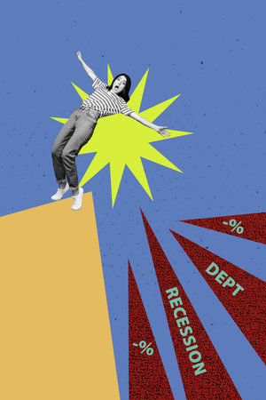 Vertical image artwork pop trend collage of shocked businesswoman fall debt percent recession...