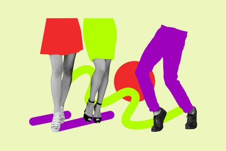 3d zine full image art collage of bodyless girl male feet dance weekend celebration event enjoy party holiday event relax discoの写真素材