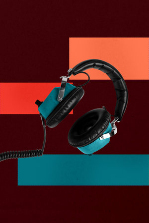 Exclusive 3d vertical artwork collage of headphones
