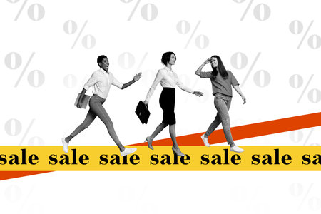 Full art image poster 3d banner collage of happy girls hurry sale percentage promo black friday...