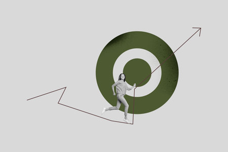 Collage showing creative concept of business growth and success with over rising arrow chart goal...