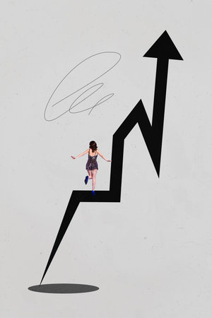 Financial Business Success Collage Showing Happy person With Upward Arrow Symbolizing Money Trading Growth Statsの写真素材