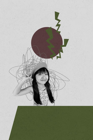 Poster trend collage image of happy employee stand clipboard vacancy search new job keypad alarmの写真素材