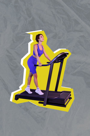 3D photo collage trend artwork composite of gym exercise training warmup fit young woman walk...