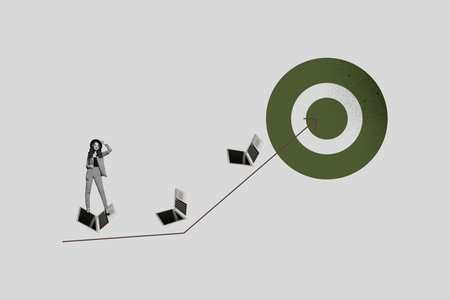 Collage showing creative concept of business growth and success with over rising arrow chart goal...