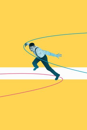 3d image art poster banner creative collage of happy dandy man dance weekend relax party celebration event chill occasionの写真素材